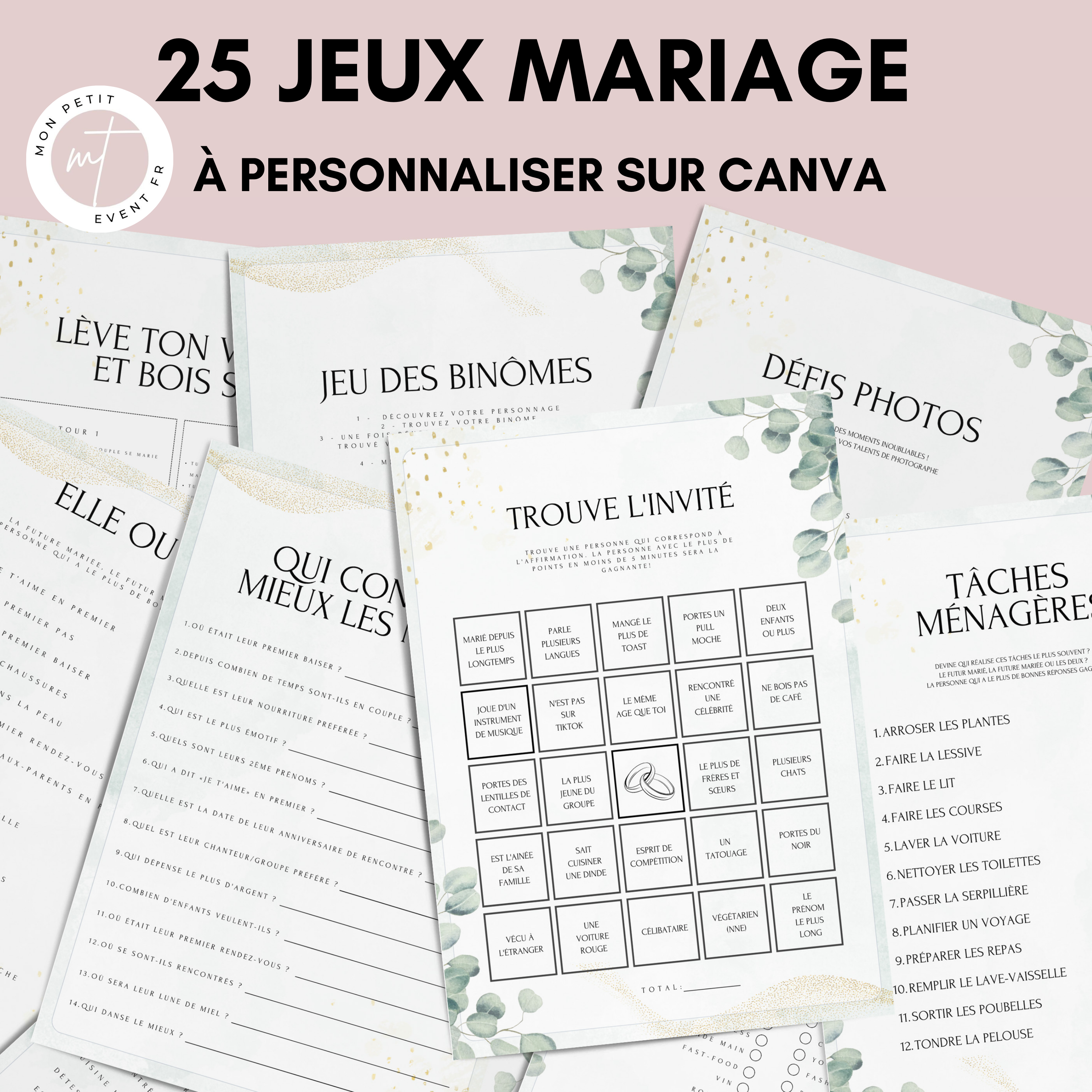 Jeux de mariage en français Thème Eucalyptus : activités, 25