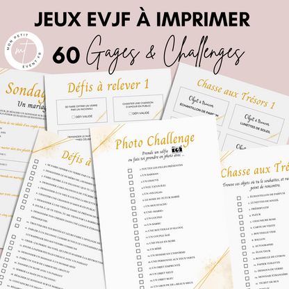 Jeux EVJF à imprimer - 60 Gages, Défis & Challenges pour un enterrement de vie de jeune fille - Activités EVJF - Animations EVJF