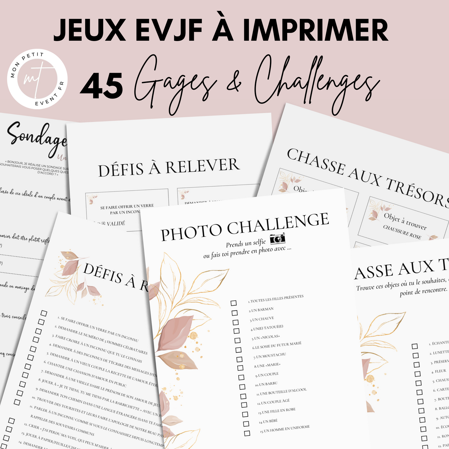 Jeux EVJF à imprimer - 45 Gages, Défis & Challenges pour un enterrement de vie de jeune fille en ville - Activités EVJF - Animations EVJF