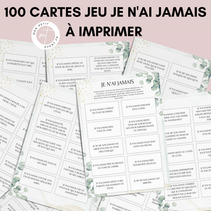 Jeu Je n'ai jamais pour une soirée entre filles EVJF Thème Eucalyptus - Jeu Je n'ai jamais questions - Jeu Soirée Apéro