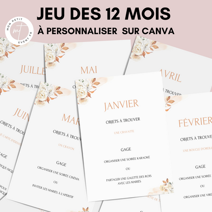 Jeu des 12 mois personnalisable - Activité idéale pour un mariage - Jeux mariage Français -  Animations de table mariage