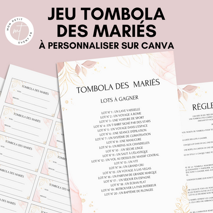 Jeu tombola des mariés : l'activité idéale pour un mariage ! Loterie mariage française, jeux, idée cadeau tombola mariage et EVJF