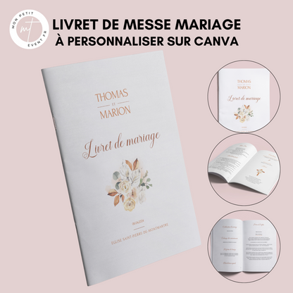 Livret de messe mariage personnalisable sur Canva - Livret de mariage à faire soi-même - Modèle livret de messe mariage