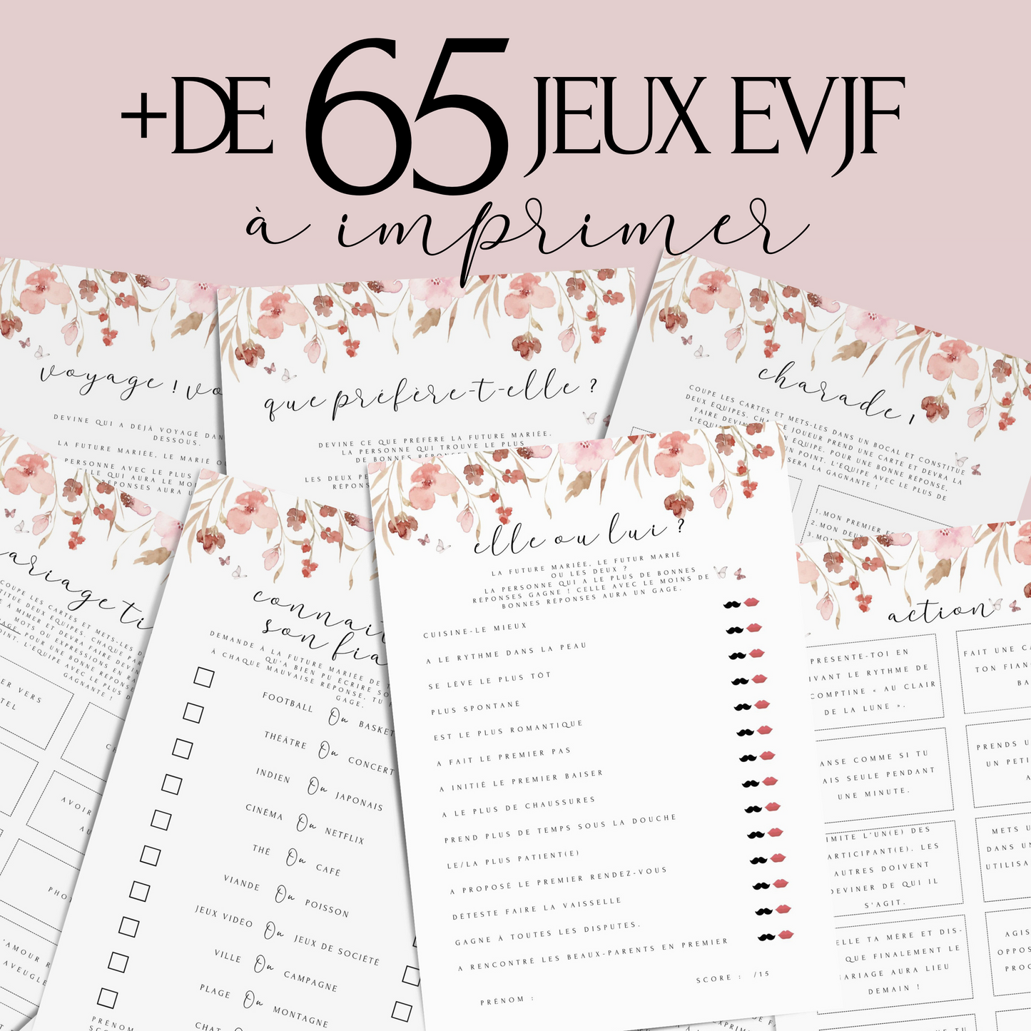 Jeux Evjf à imprimer - Pack de +65 Jeux Evjf imprimable - Gages pour Evjf - Activités Evjf - Animation Evjf en Français - Cartes EVJF