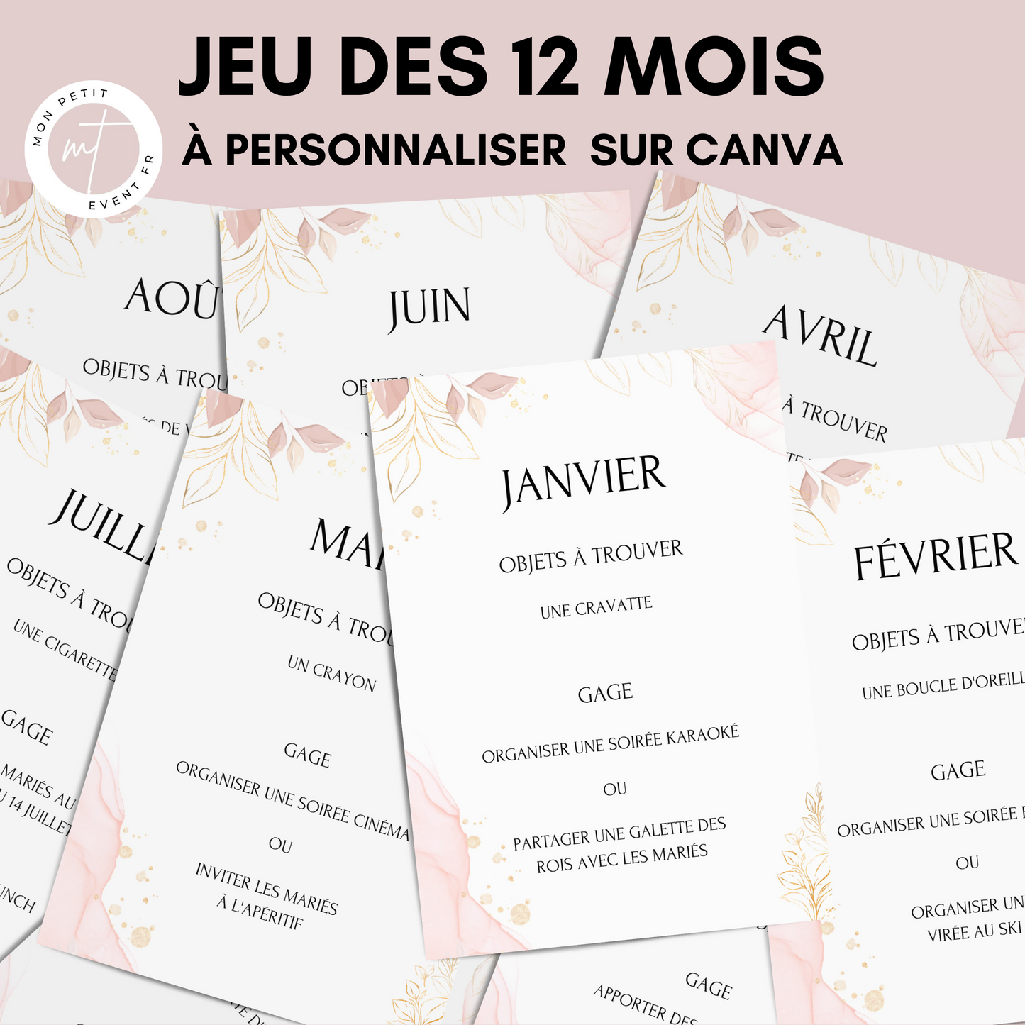 Jeu des 12 mois personnalisable - Activité idéale pour un mariage - Jeux mariage Français -  Animations de table mariage