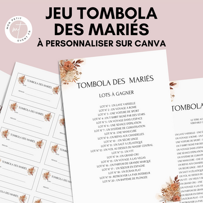 Jeu tombola des mariés l'activité idéale pour un mariage ! Loterie mariage française, jeux, idée cadeau tombola mariage et EVJF