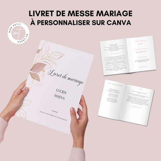Livret de messe mariage personnalisable sur Canva - Livret de mariage à faire soi-même - Modèle livret de messe mariage