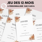 Jeu des 12 mois personnalisable - Activité idéale pour un mariage - Jeux mariage Français -  Animations de table mariage