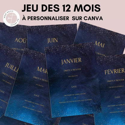 Jeu des 12 mois personnalisable - Activité idéale pour un mariage - Jeux mariage Français -  Animations de table mariage