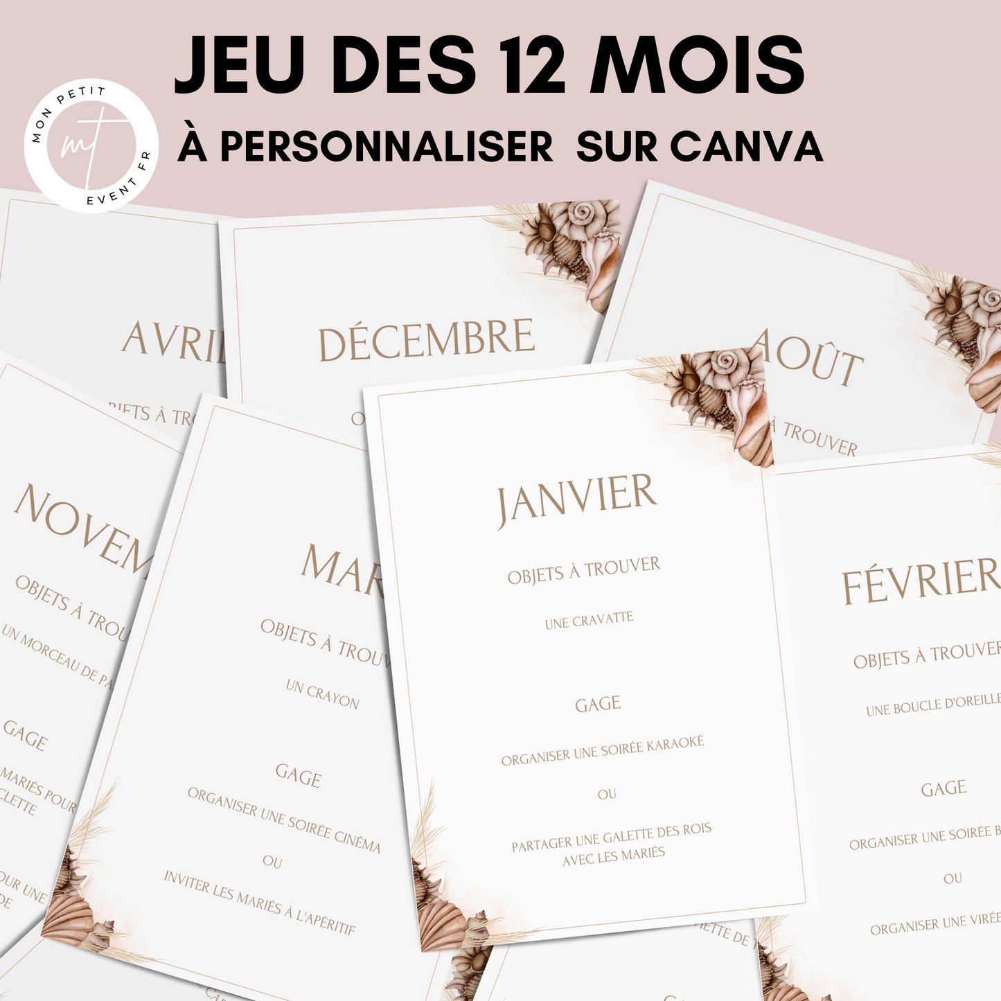 Jeu des 12 mois personnalisable - Activité idéale pour un mariage - Jeux mariage Français -  Animations de table mariage