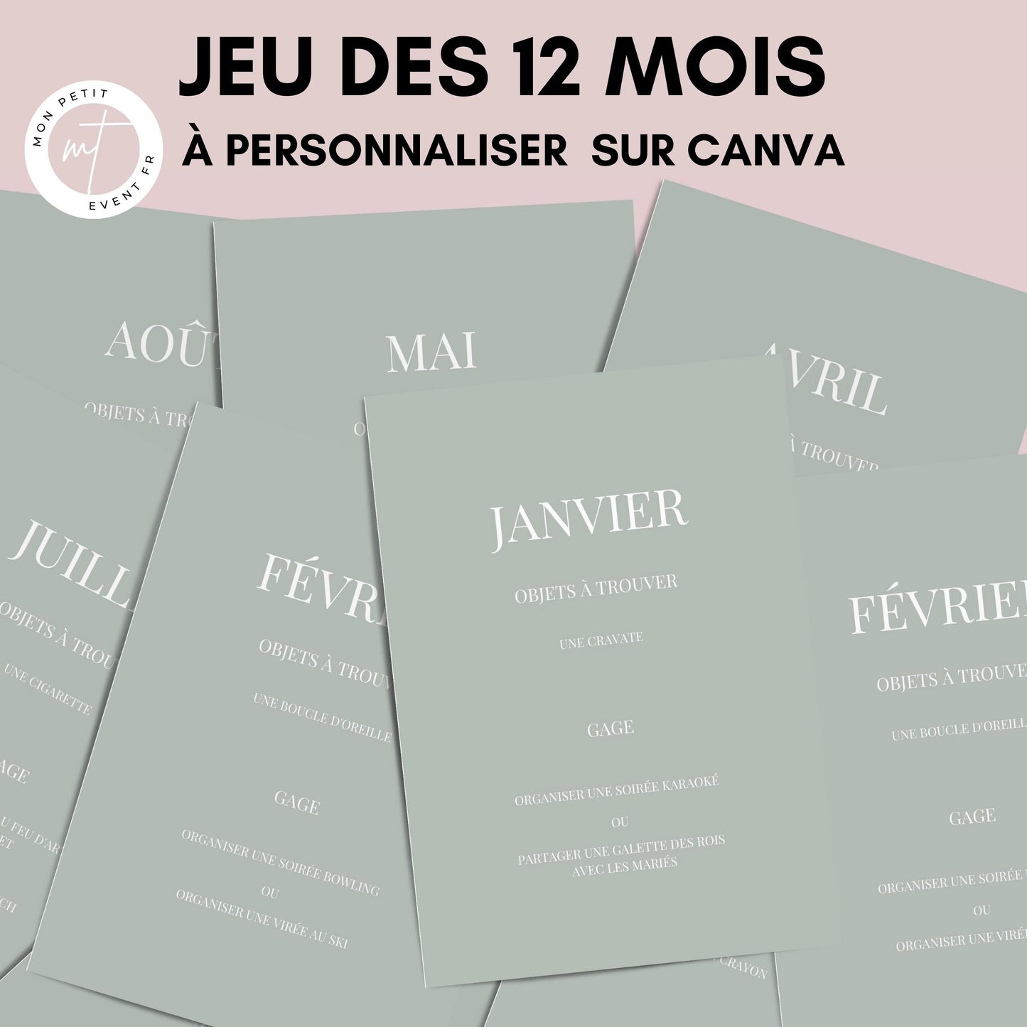 Jeu des 12 mois personnalisable - Activité idéale pour un mariage - Jeux mariage Français -  Animations de table mariage