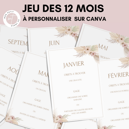 Jeu des 12 mois personnalisable - Activité idéale pour un mariage - Jeux mariage Français -  Animations de table mariage