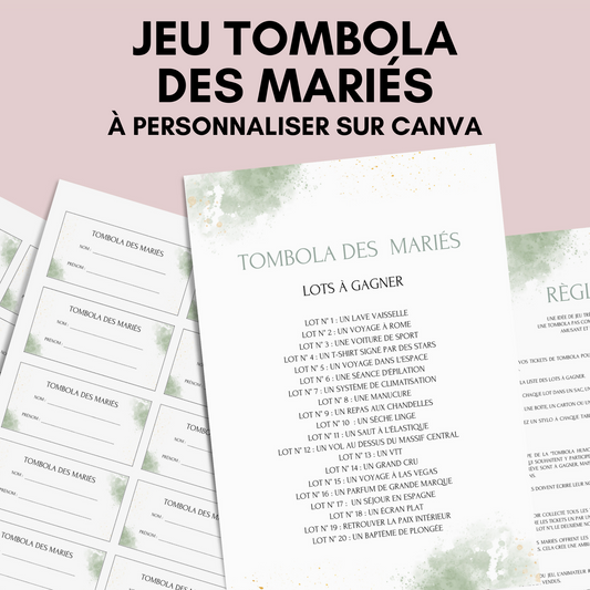 Jeu tombola des mariés : l'activité idéale pour un mariage ! Loterie mariage française, jeux, idée cadeau tombola mariage et EVJF