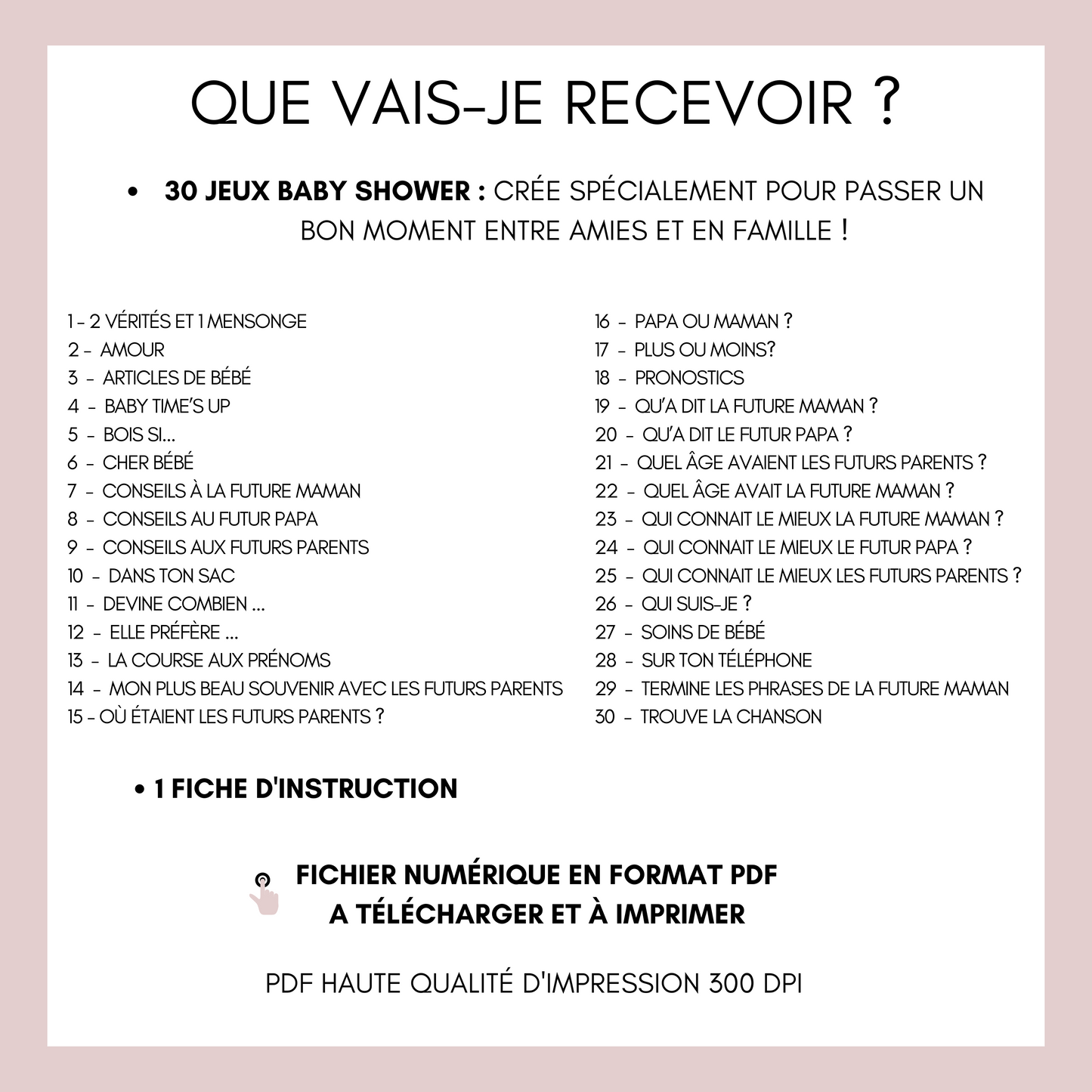 Jeux Baby Shower à imprimer : Activités en français à télécharger pour une Fête Prénatale inoubliable ! Carte de jeux et Prédiction Bébé