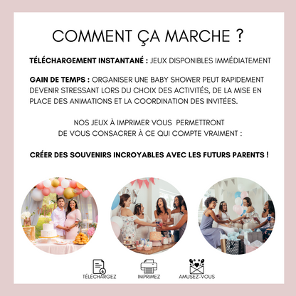 Jeux Baby Shower à imprimer en français : Téléchargez des activités pour une Fête Prénatale inoubliable ! Cartes de jeux et Prédiction Bébé