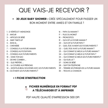 Jeux Baby Shower Thème Licorne à imprimer : Activités en français à télécharger pour une Fête Prénatale inoubliable ! Carte de jeux et Prédiction Bébé