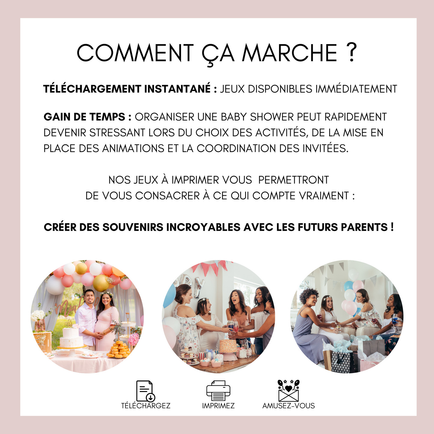 Jeux Baby Shower Thème Éléphant à imprimer - Activités Baby Shower en français à télécharger - 30 Jeux Fête Prénatale