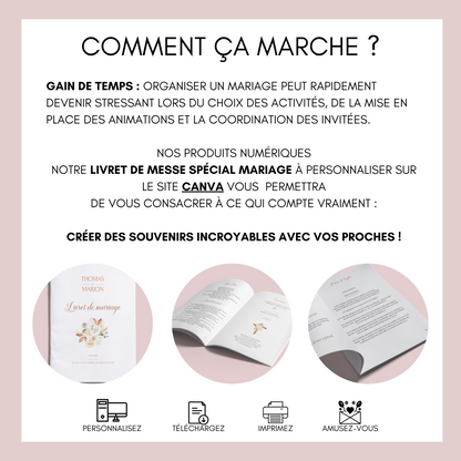 Livret de messe mariage personnalisable sur Canva - Livret de mariage à faire soi-même - Modèle livret de messe mariage