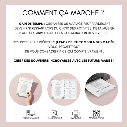 Jeu tombola des mariés : l'activité idéale pour un mariage ! Loterie mariage française, jeux, idée cadeau tombola mariage et EVJF