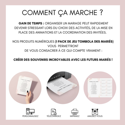 Jeu tombola des mariés : l'activité idéale pour un mariage ! Loterie mariage française, jeux, idée cadeau tombola mariage et EVJF