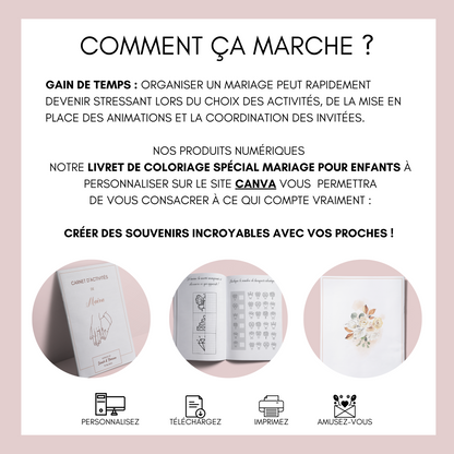 Livret activité enfant mariage - Livret activité mariage - Carnet de coloriage mariage - Jeux enfants mariage - Activité mariage enfants