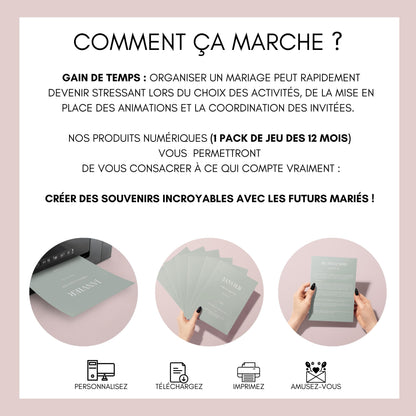 Jeu des 12 mois personnalisable - Activité idéale pour un mariage - Jeux mariage Français -  Animations de table mariage