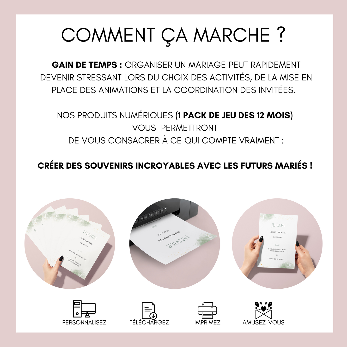 Jeu des 12 mois personnalisable - Activité idéale pour un mariage - Jeux mariage Français -  Animations de table mariage