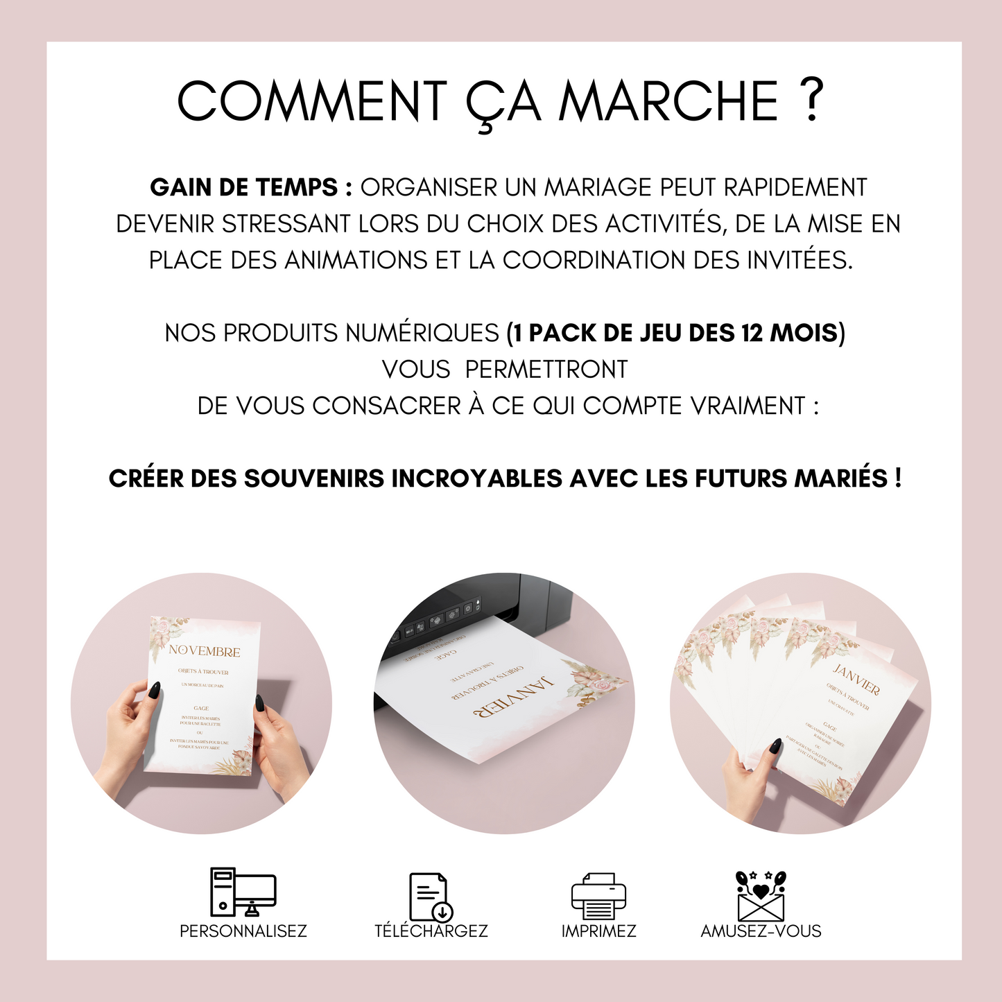 Jeu des 12 mois personnalisable - Activité idéale pour un mariage - Jeux mariage Français -  Animations de table mariage