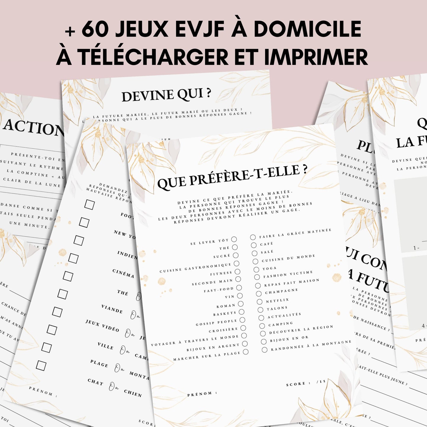 Jeux EVJF à domicile : 60 jeux imprimables pour un EVJF à la maison - Gages pour Evjf - Activités Evjf