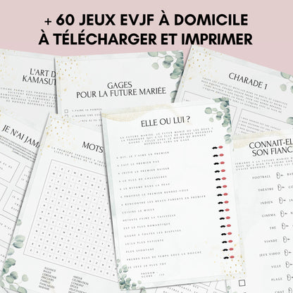 Jeux EVJF à domicile Thème Eucalyptus: 60 jeux imprimables pour un EVJF à la maison - Gages pour Evjf - Activités Evjf