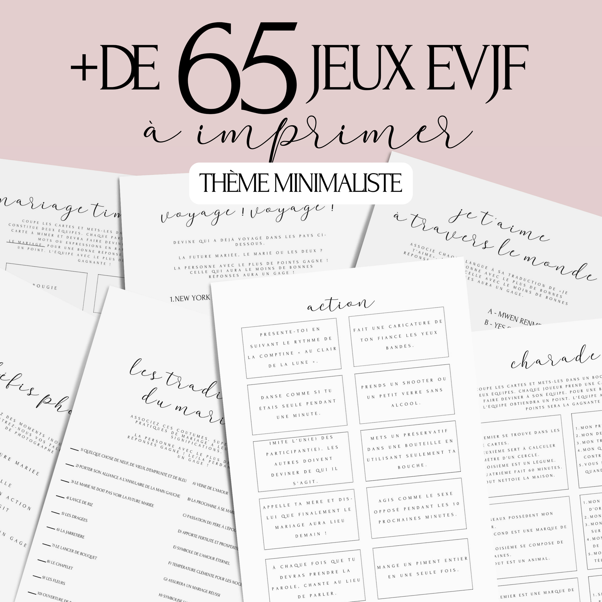 Jeux Evjf à imprimer - Pack de +65 Jeux Evjf imprimable - Gages pour Evjf - Activités Evjf - Animation Evjf en Français - Cartes EVJF