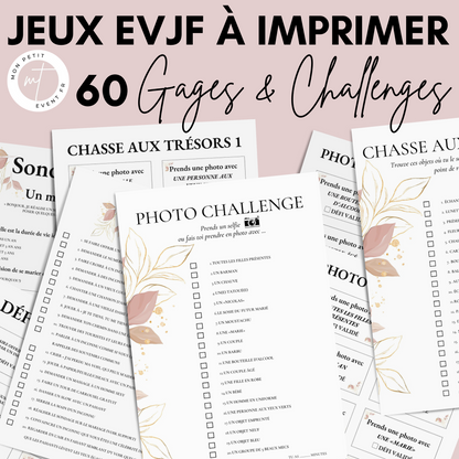 Jeux EVJF à imprimer - 60 Gages, Défis & Challenges pour un enterrement de vie de jeune fille - Activités EVJF - Animations EVJF