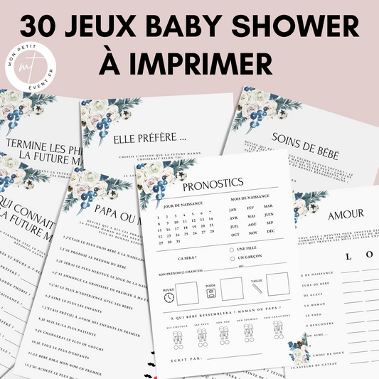 Jeux Baby Shower Thème Noël à imprimer - Activités Baby Shower en français - Carte de jeux Fête Prénatale - Prédiction Bébé Français