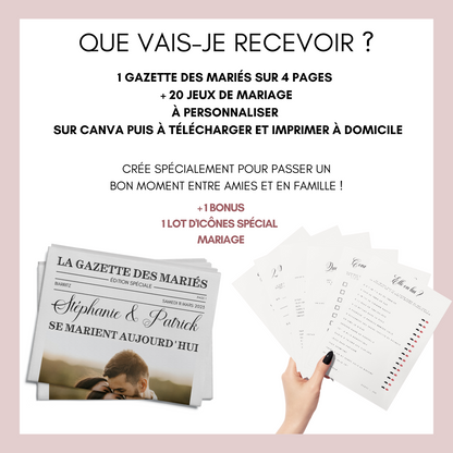 Gazette des mariés  à personnalisé sur Canva et une Sélection de 20 Jeux Amusants pour vos Invités - Journal des mariés