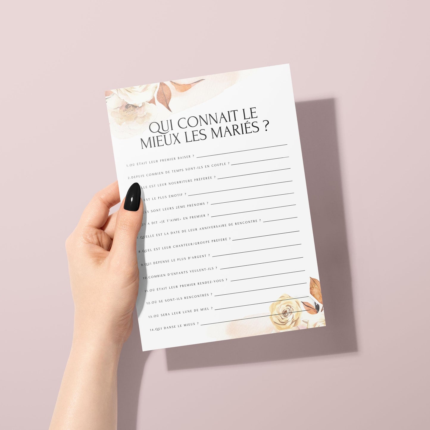 Jeux de mariage en français : activités, 25 cartes à imprimer, animations de table, défis photos et EVJF.