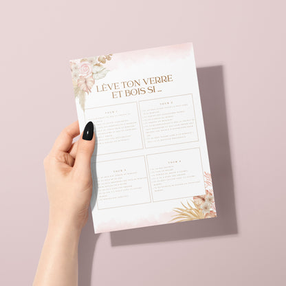 Jeux de mariage en français : activités, 25 cartes à imprimer, animations de table, défis photos et EVJF.