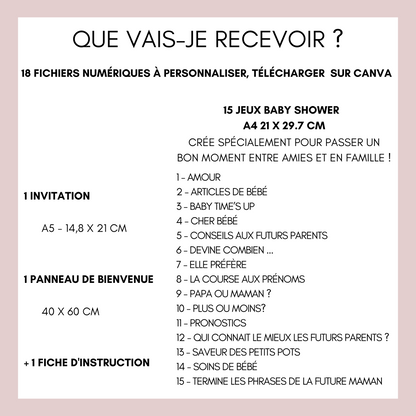 Kit Jeux de Baby Shower à personnaliser et imprimer - Activités amusantes pour une fête prénatale réussie - Prédiction Bébé Français