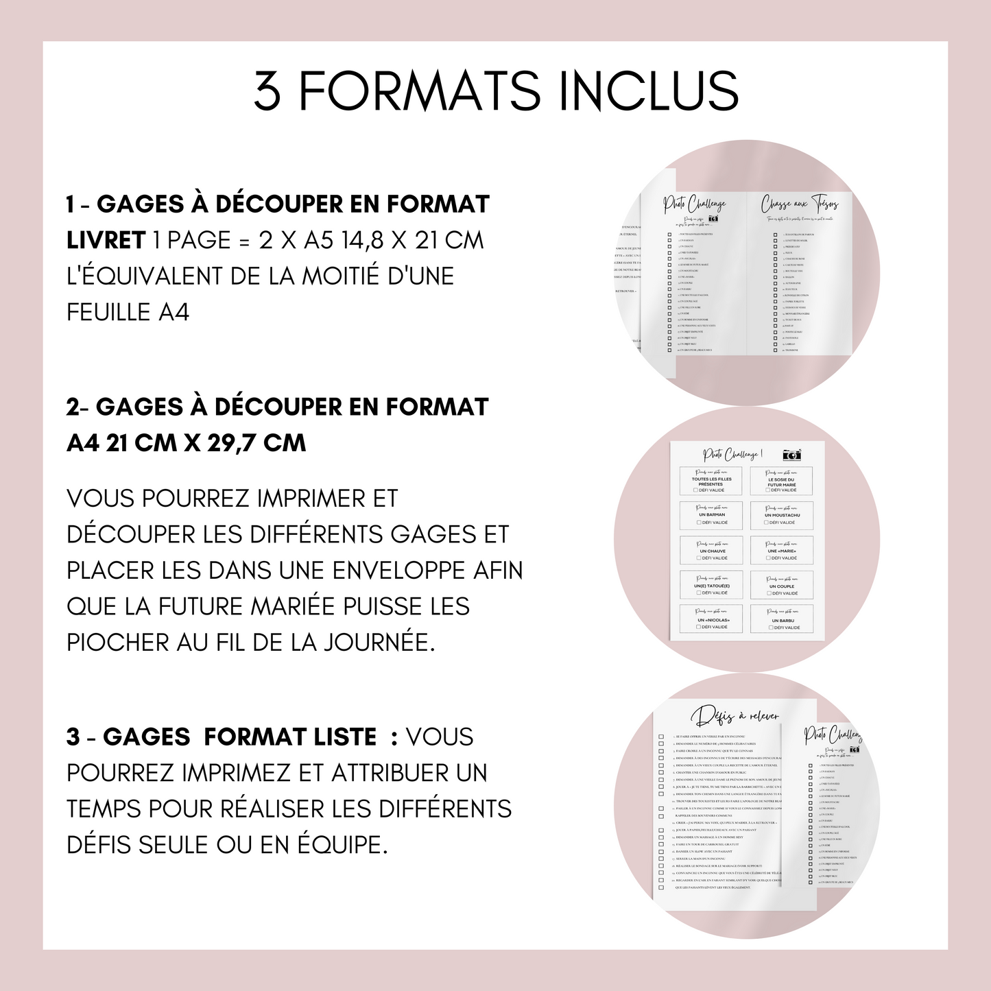 Jeux EVJF Minimaliste à imprimer - 60 Gages, Défis & Challenges pour un enterrement de vie de jeune fille - Activités EVJF - Animations EVJF