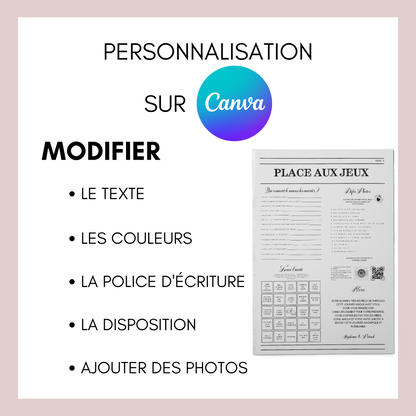 Gazette de Mariage à Personnaliser sur Canva : Modèle DIY Gazette des mariés Format A3 et A4 pour une Célébration Inoubliable -