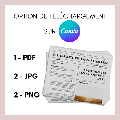 Gazette des mariés - Rendez votre Mariage Inoubliable avec notre Gazette des mariés et une Sélection de 20 Jeux à personnalisée sur Canva !